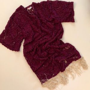 LuLaRoe Maroon Lace Kimono